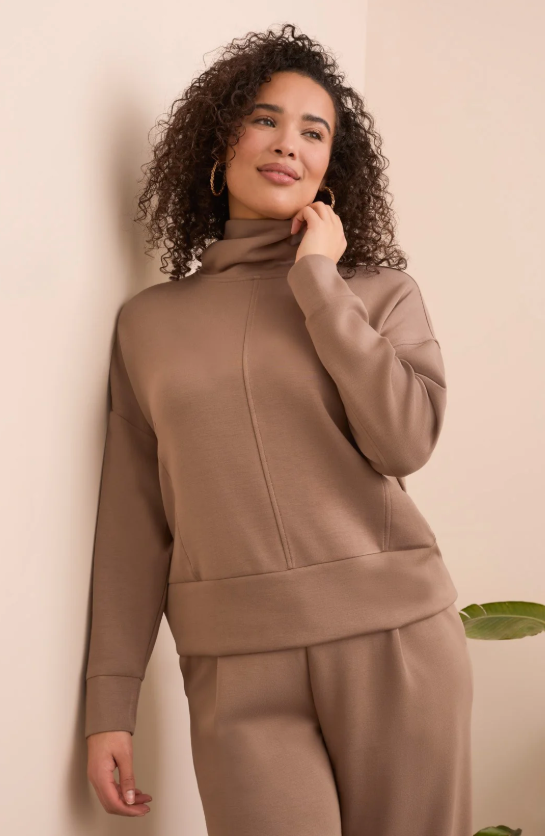 Tribal Techno Lux Drop Shoulder Funnel Neck Knit Top