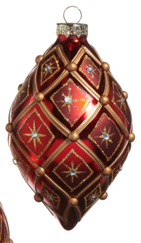 Glass Red & Gold Deco Ornament