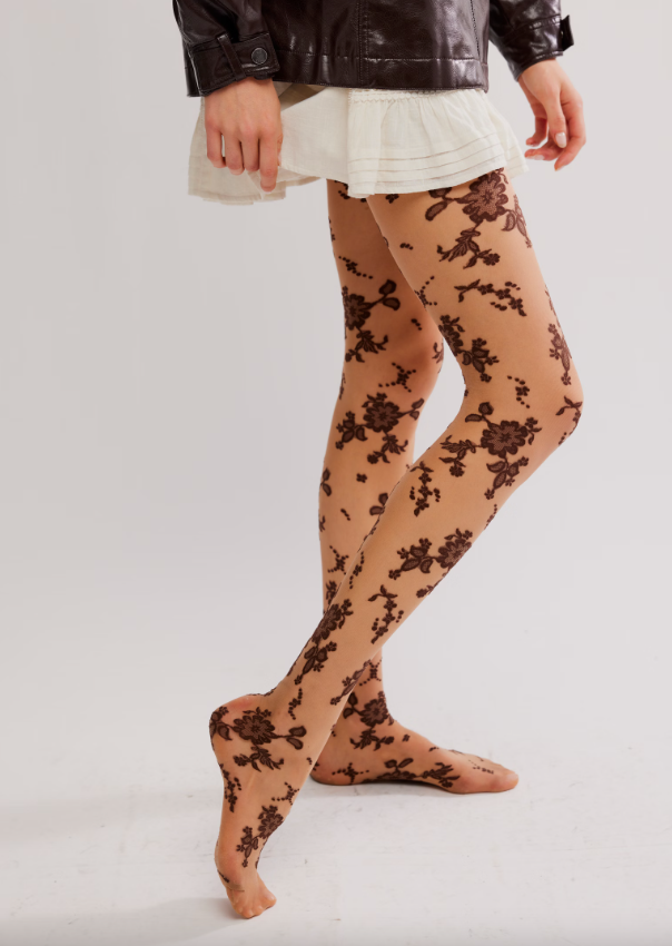 Free People Flocked Floral Tights