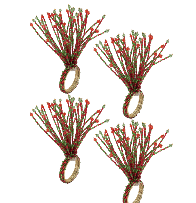 Beaded Spray Napkin Rings - Set of 4