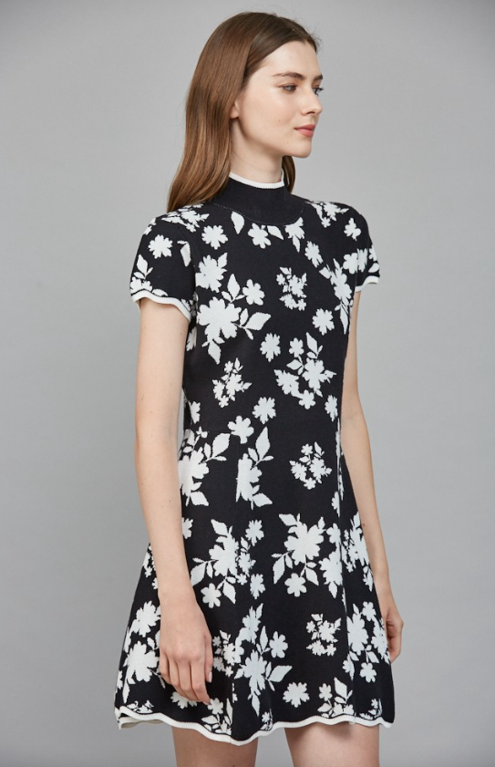 Ezra Floral Jacquard Knit Sweater Dress