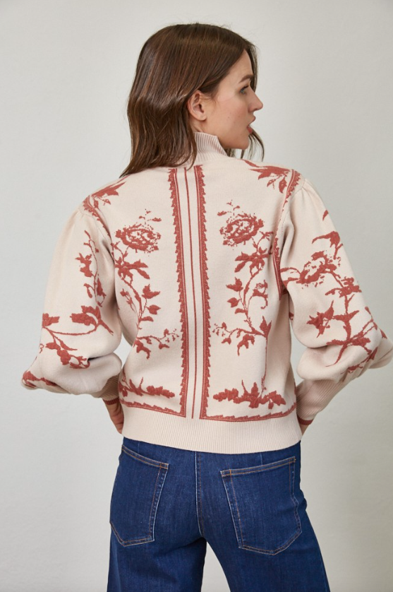 Arleth Floral Balloon Sleeve Mock Neck Sweater