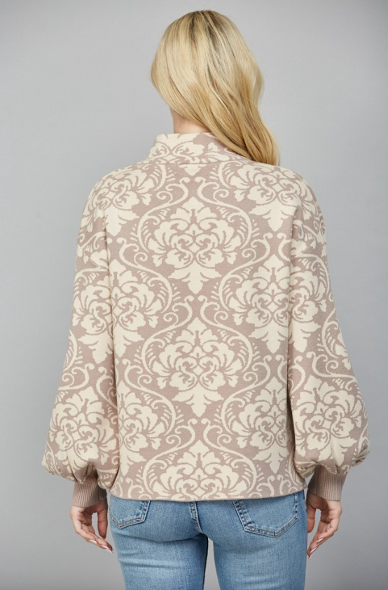 Vienna Jacquard Knit Mock Neck Sweater