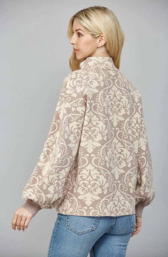 Vienna Jacquard Knit Mock Neck Sweater