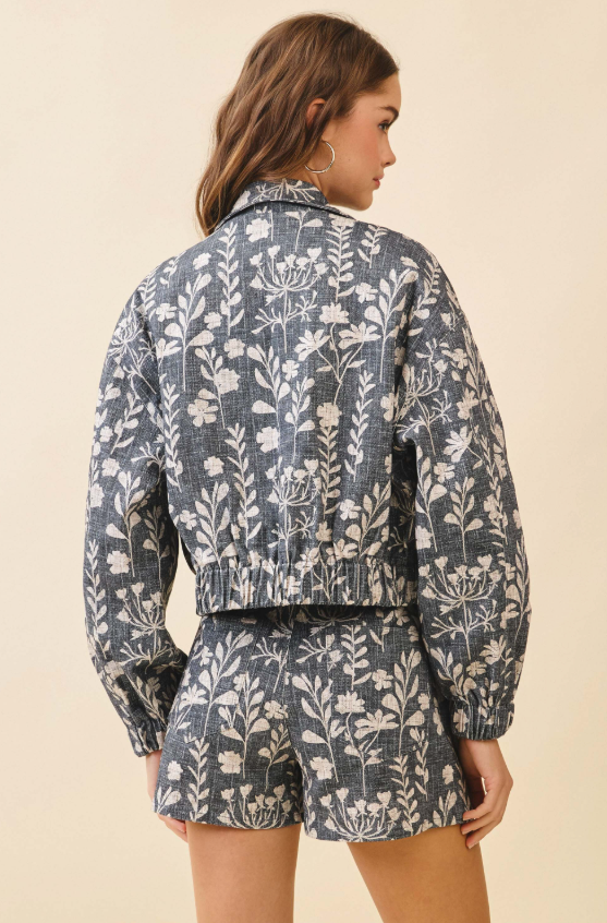 Braelyn Botanical Print Cropped Jacket