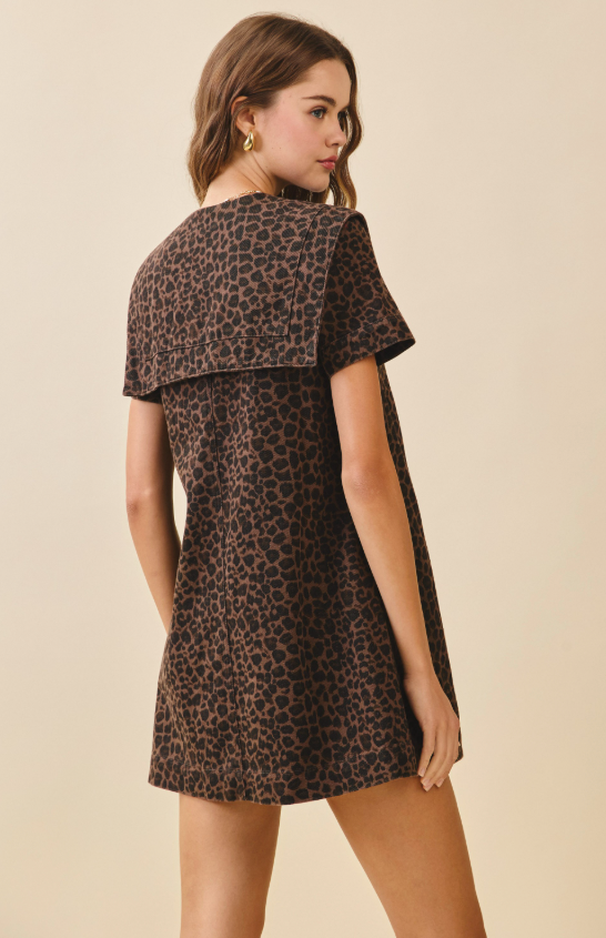 Leopard Sailor Collar Oversized Dress