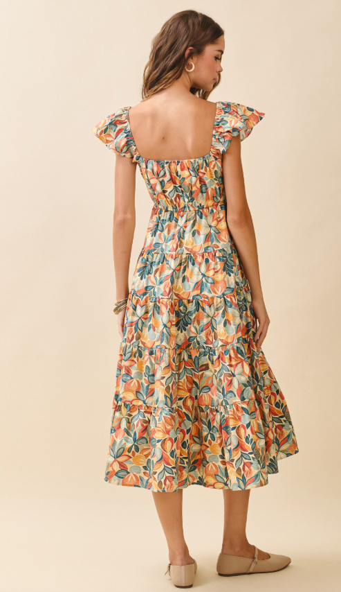 Amiri Floral V Neck Tiered Dress