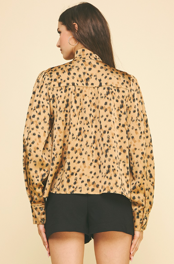 Tiffany Leopard Tie Neck Button Down Shirt