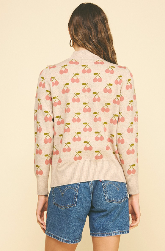 Cherry Mock Neck Knit Sweater