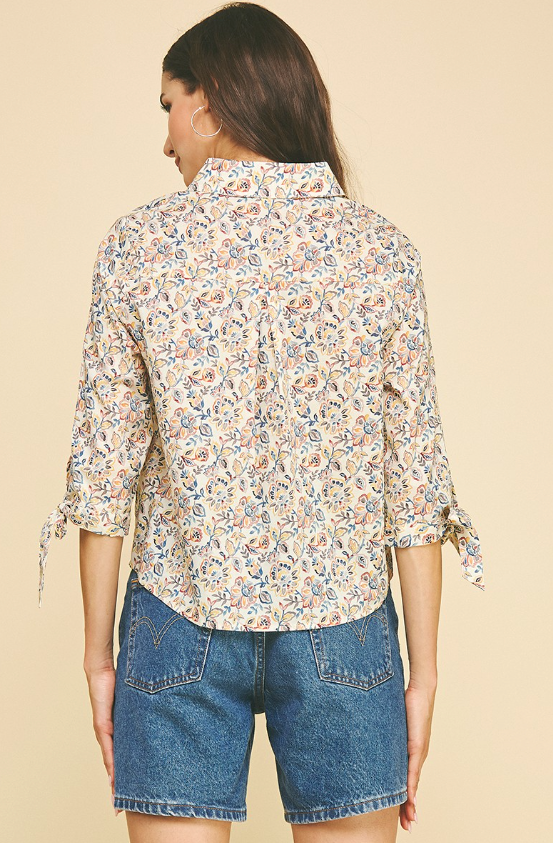 Rosalyn Floral Button Down 3/4 Sleeve Shirt