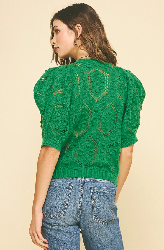 Aubriella Puff Sleeve Knit Detail Sweater