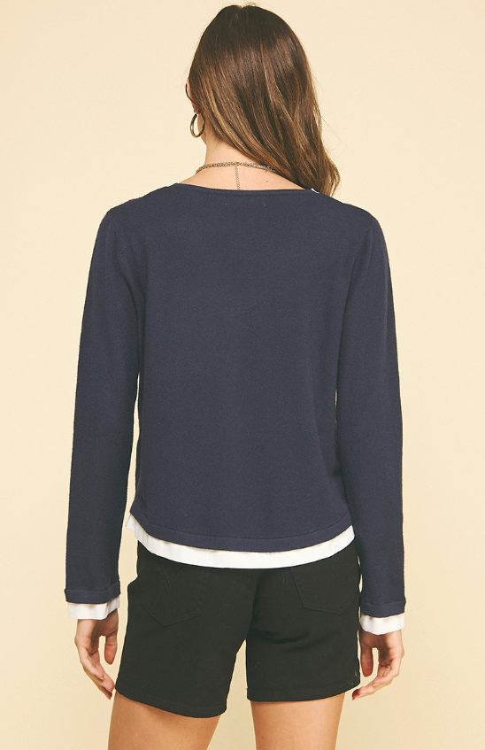 Karter Button Down Combo Sweater Top