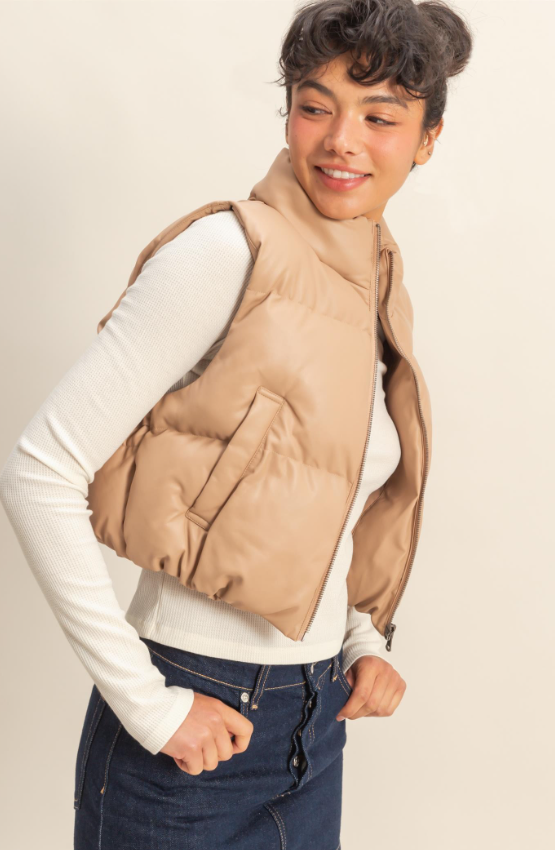 Bailee Vegan Leather Cropped Puffer Vest