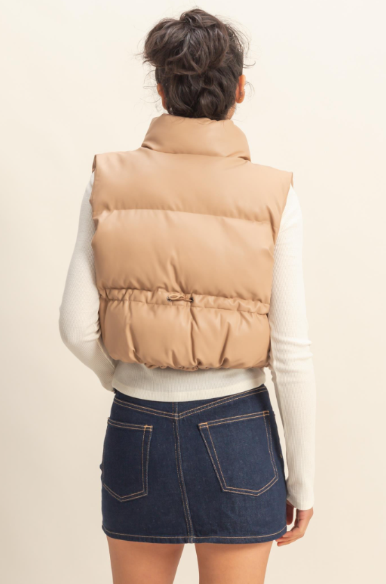 Bailee Vegan Leather Cropped Puffer Vest