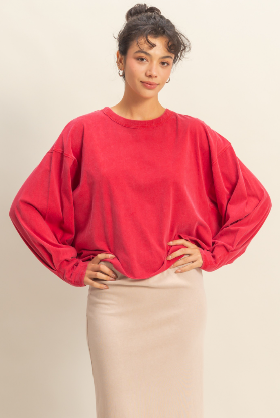 Raven Washed Oversized Long Sleeve Top