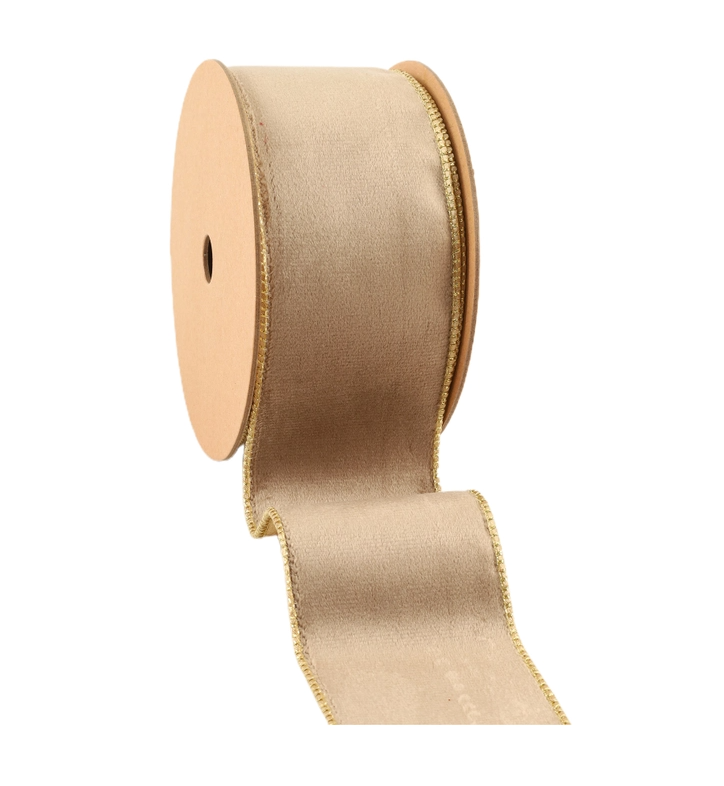 10yds Champagne Reversible Velvet Wired Ribbon
