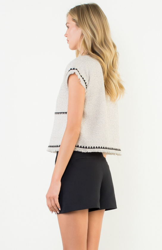 Anya Fringe Trim Tweed Pocket Top