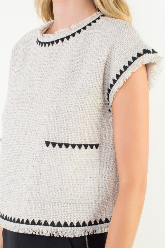 Anya Fringe Trim Tweed Pocket Top