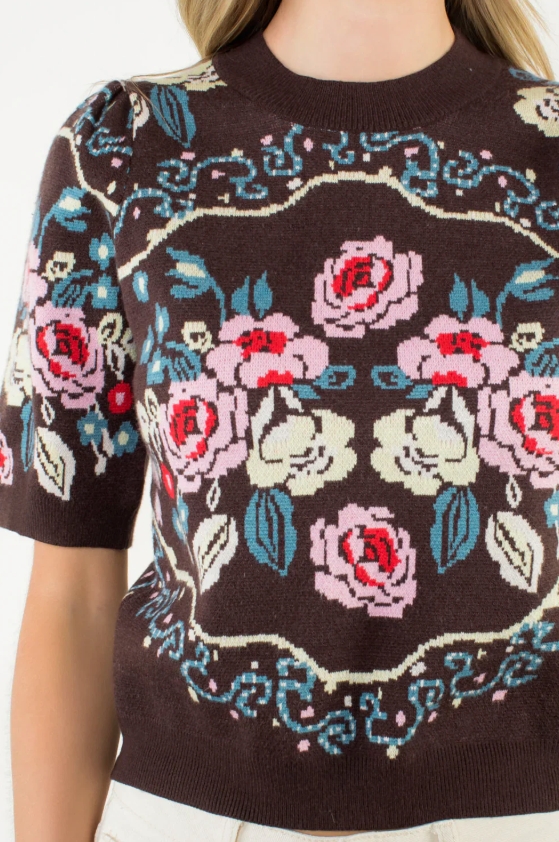 Maryam Floral Short Sleeve Sweater Top