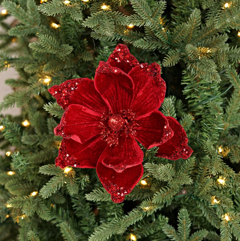 Jeweled Red Velvet Magnolia Stem