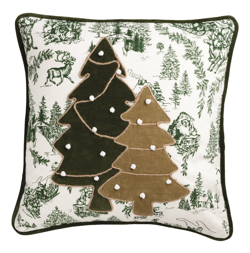 Christmas Green Toile Pillow