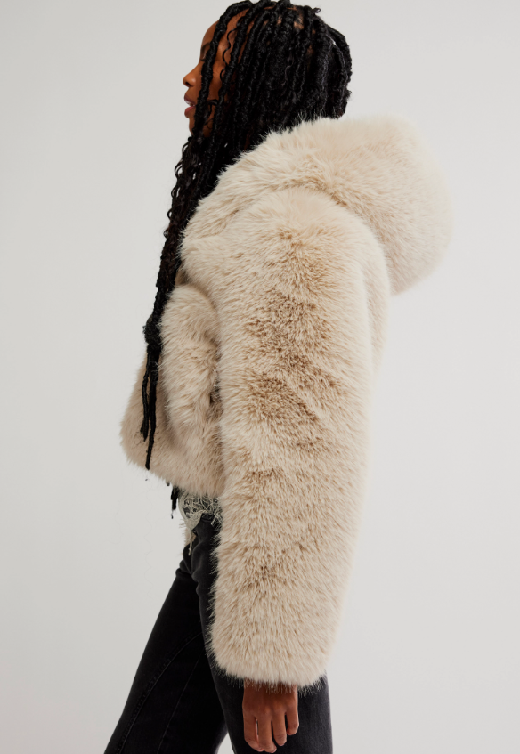 Free People Louder Please Hooded Faux Fur Jacket