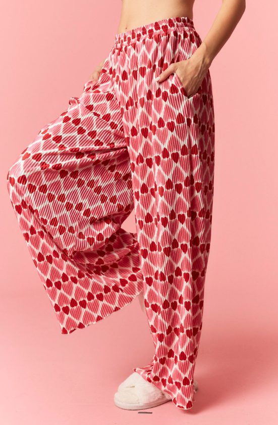 Heart Print Bodre Pajama Set