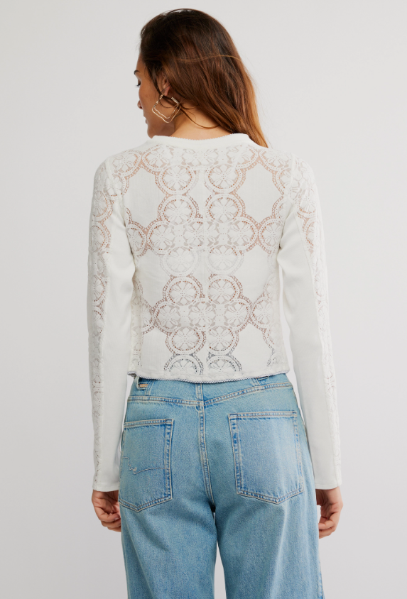 Free People Jae Sheer Lace Knit Long Sleeve Top