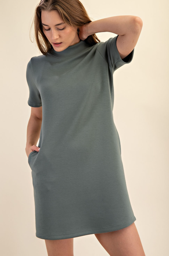aviana mini dress WEARABLES AVIANA STRETCH POPLIN RUCHED MINI DRESS In Honorable