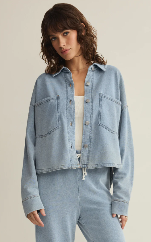 Z Supply All Day Cropped Knit Denim Jacket