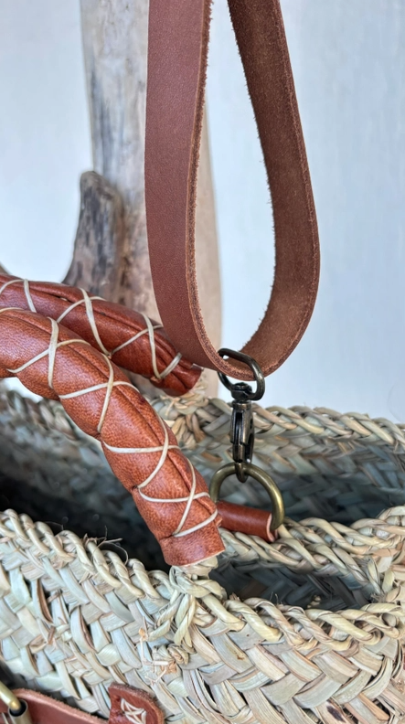 French Straw Basket with Leather Strap