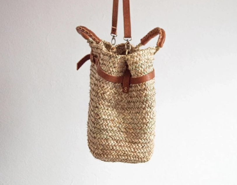 French Straw Basket with Leather Strap