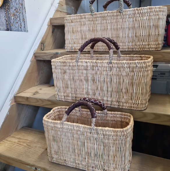 Reed Basket with Leather Handles