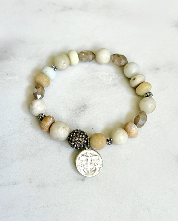 Religious Charm Gemstone Stretch Bracelet