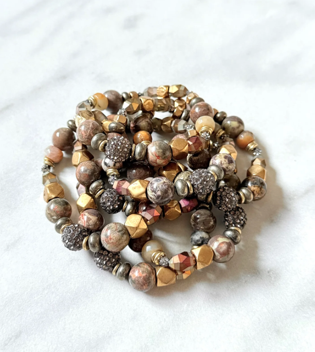 Jasper & African Brass Gemstone Stretch Bracelet