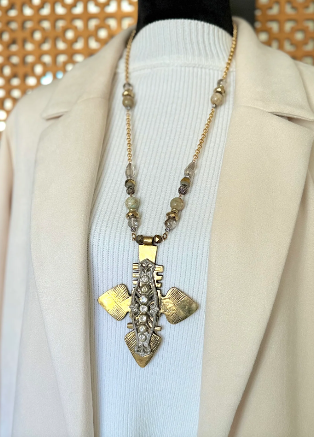 Large African Cross Statement Necklace