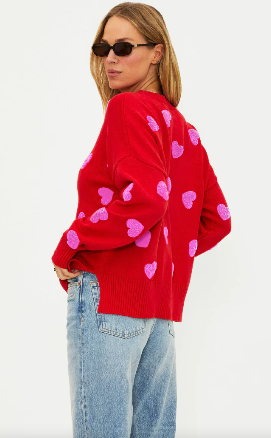 Beach Riot Callie Sweater - Royal Red Hearts