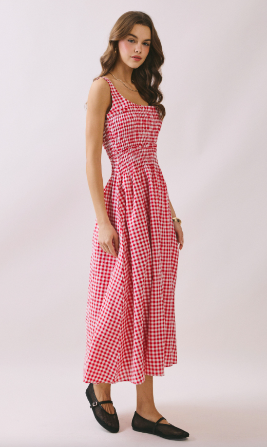 Aurelia Gingham Smocked Midi Dress