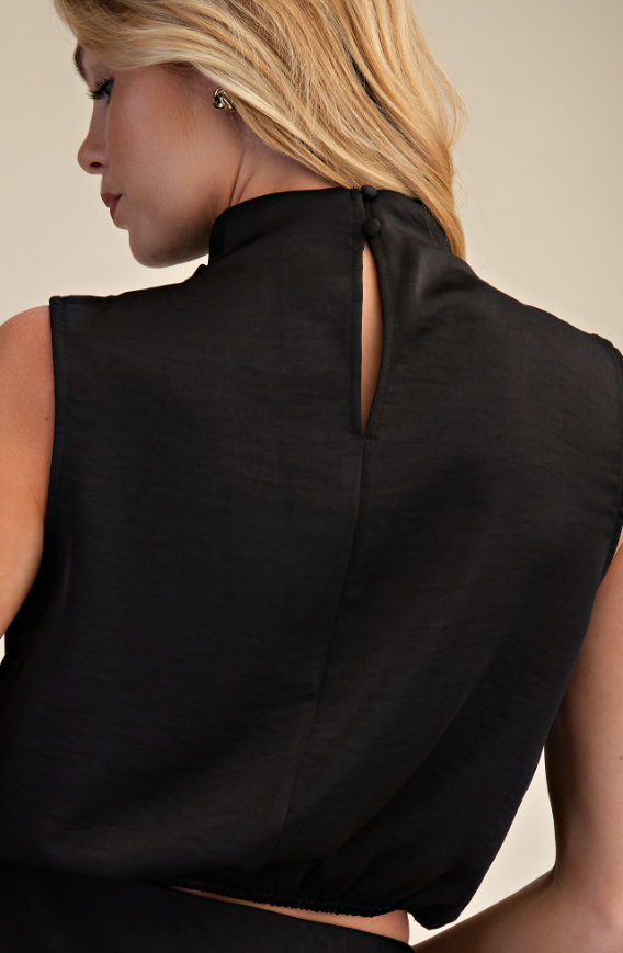 Vivianna Satin High Neck Sleeveless Top