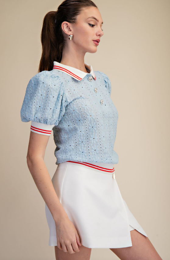 Julieta Puff Sleeve Lace Knit Top