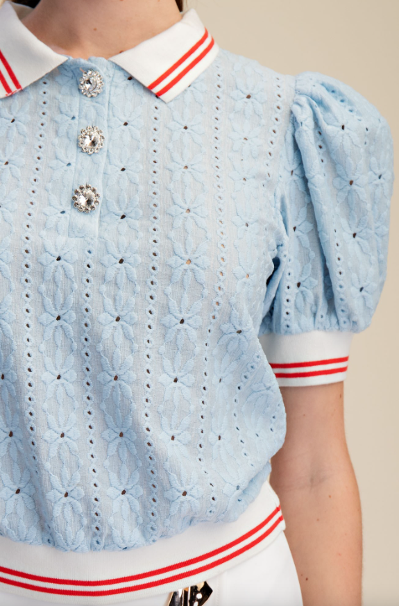 Julieta Puff Sleeve Lace Knit Top