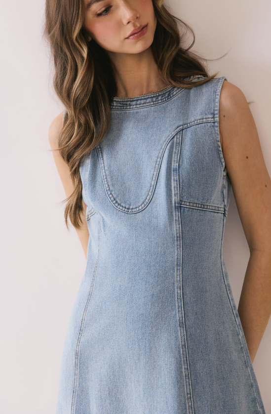 Anne Front Slit Detail Denim Midi Dress