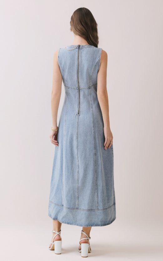 Anne Front Slit Detail Denim Midi Dress