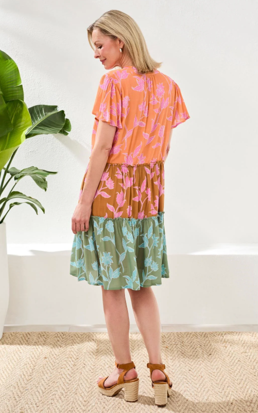 Tribal Tiered Crepe Midi Dress