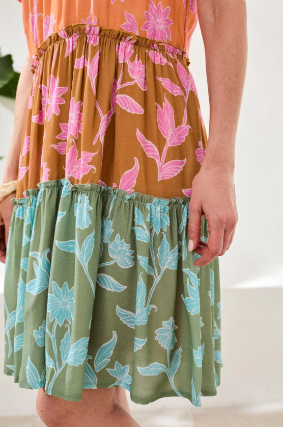 Tribal Tiered Crepe Midi Dress