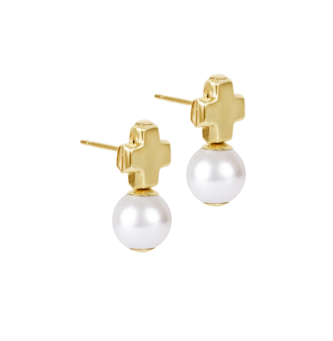 E Newton Gold Signature Cross Ball Studs