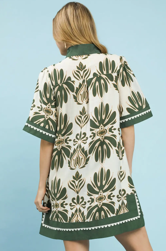 Rebekah Printed Contrast Trim Dress