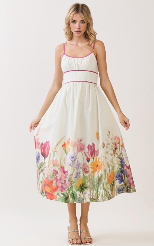 floral camisole midi dress Moonlit Blossoms Floral Mesh Cami Midi Dress