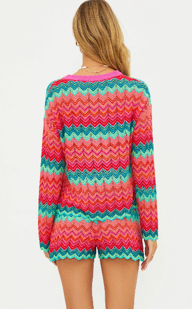 Beach Riot Beach Sweater - Strawberry Ice Chevron