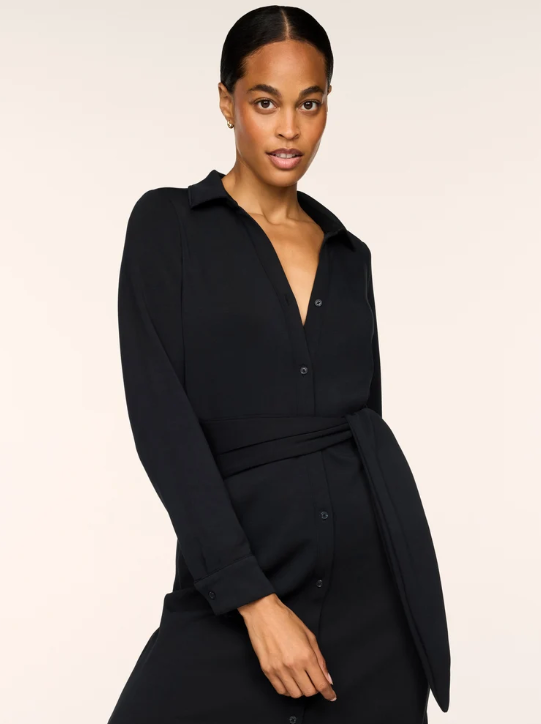 SPANX Tie Front Shirt Dress - Very Black